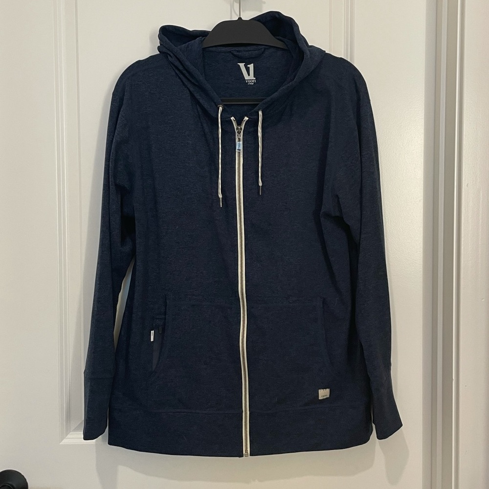 Vuori heathered navy performance zip hoodie